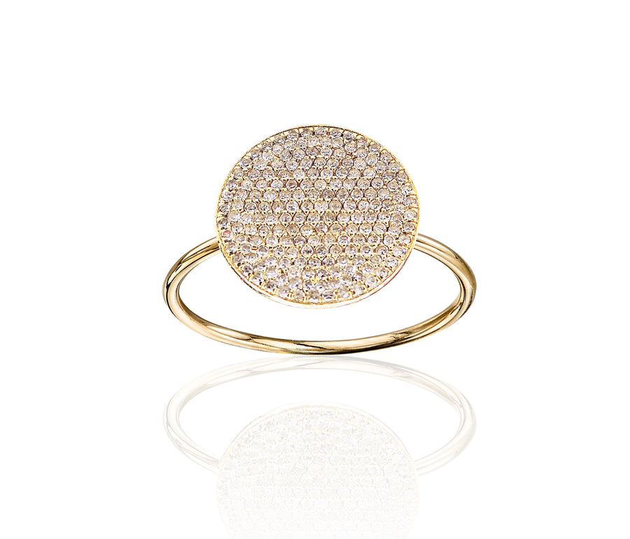 Pave Diamond Disc 14K Yellow Gold Ring - Blair Weiner Designs